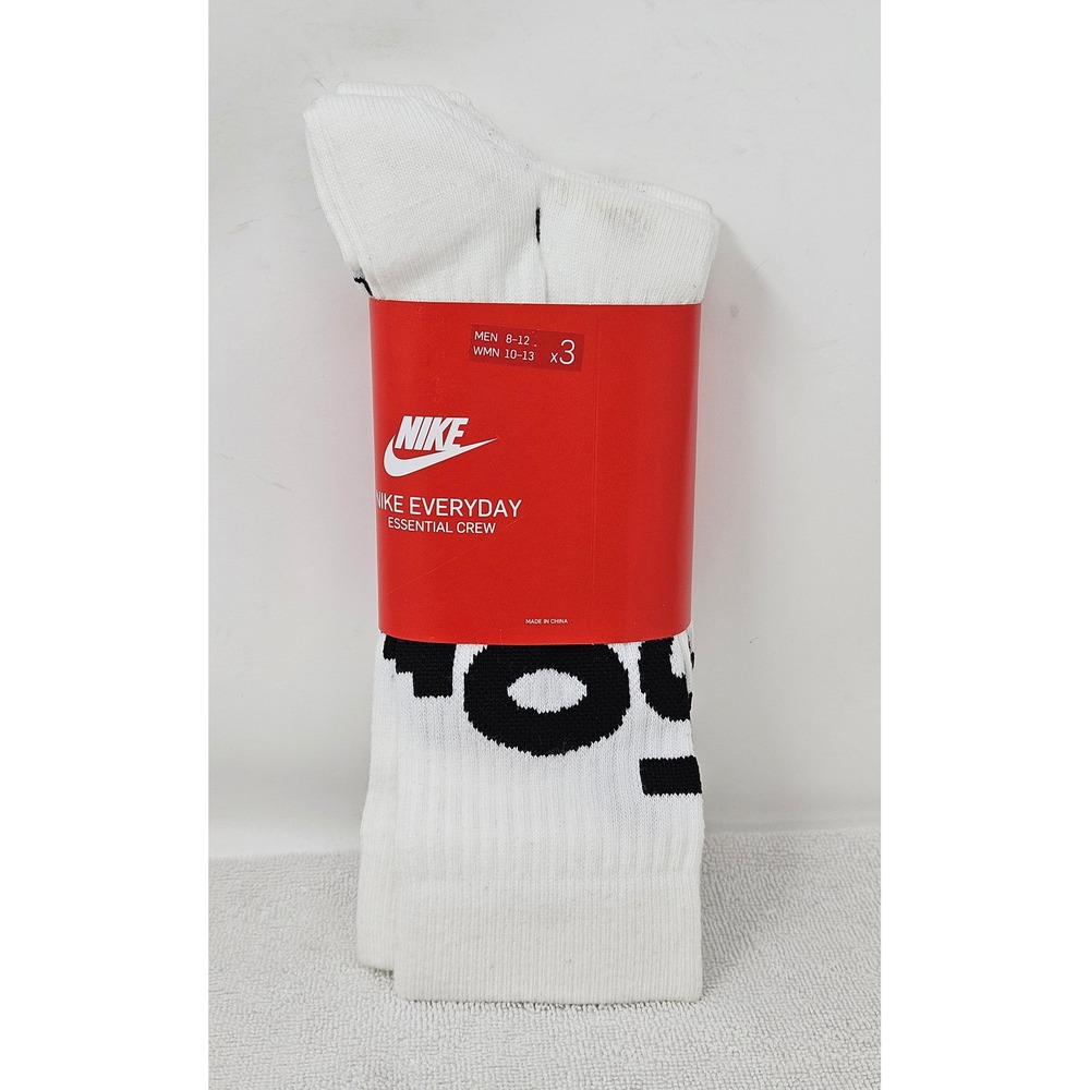 Nike Men's Everyday Essentials 3PK Crew Socks White/Black LG CT0539 NEW/Stains